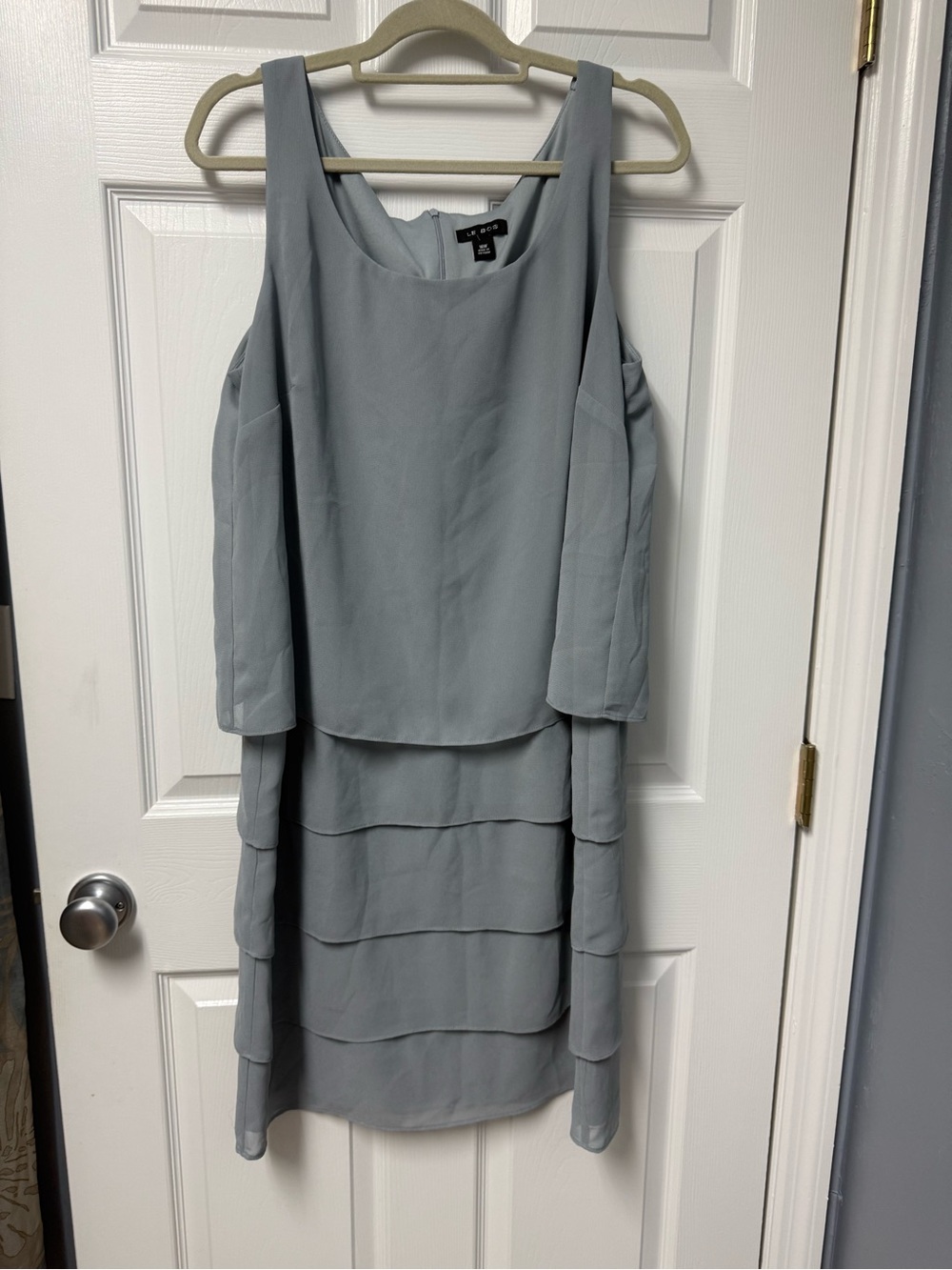 Worthington Layered Chiffon Midi Dress in Light Gray